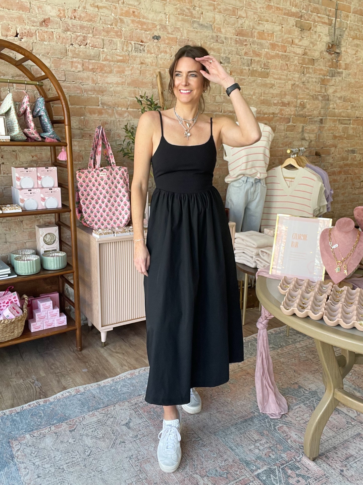 Black Everyday Elegance Stretch-Top Midi Dress