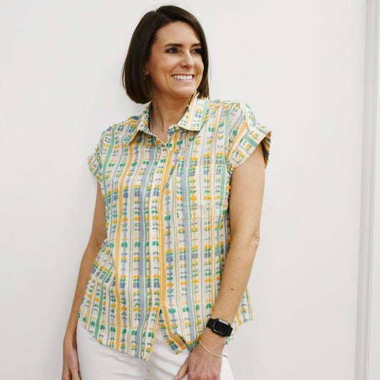 All Over Stripe Fray Texture Stitch Shirt