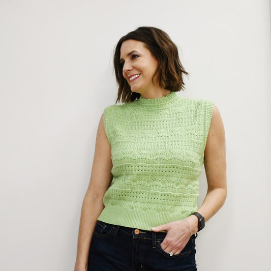 Pastel Lime Pointelle Sweater Vest