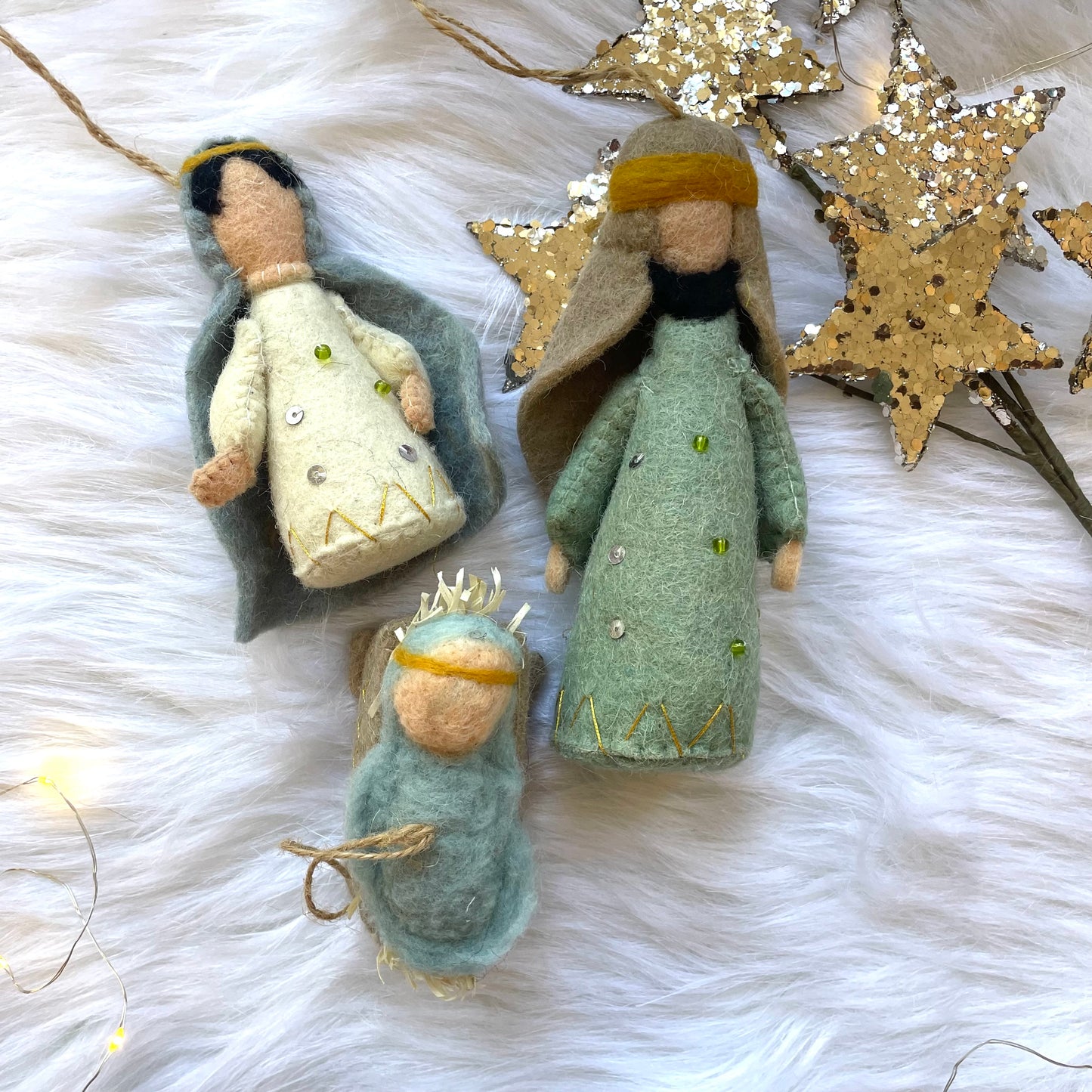 Handmade Wool Felt Ornament with Metallic Thread Embroidery