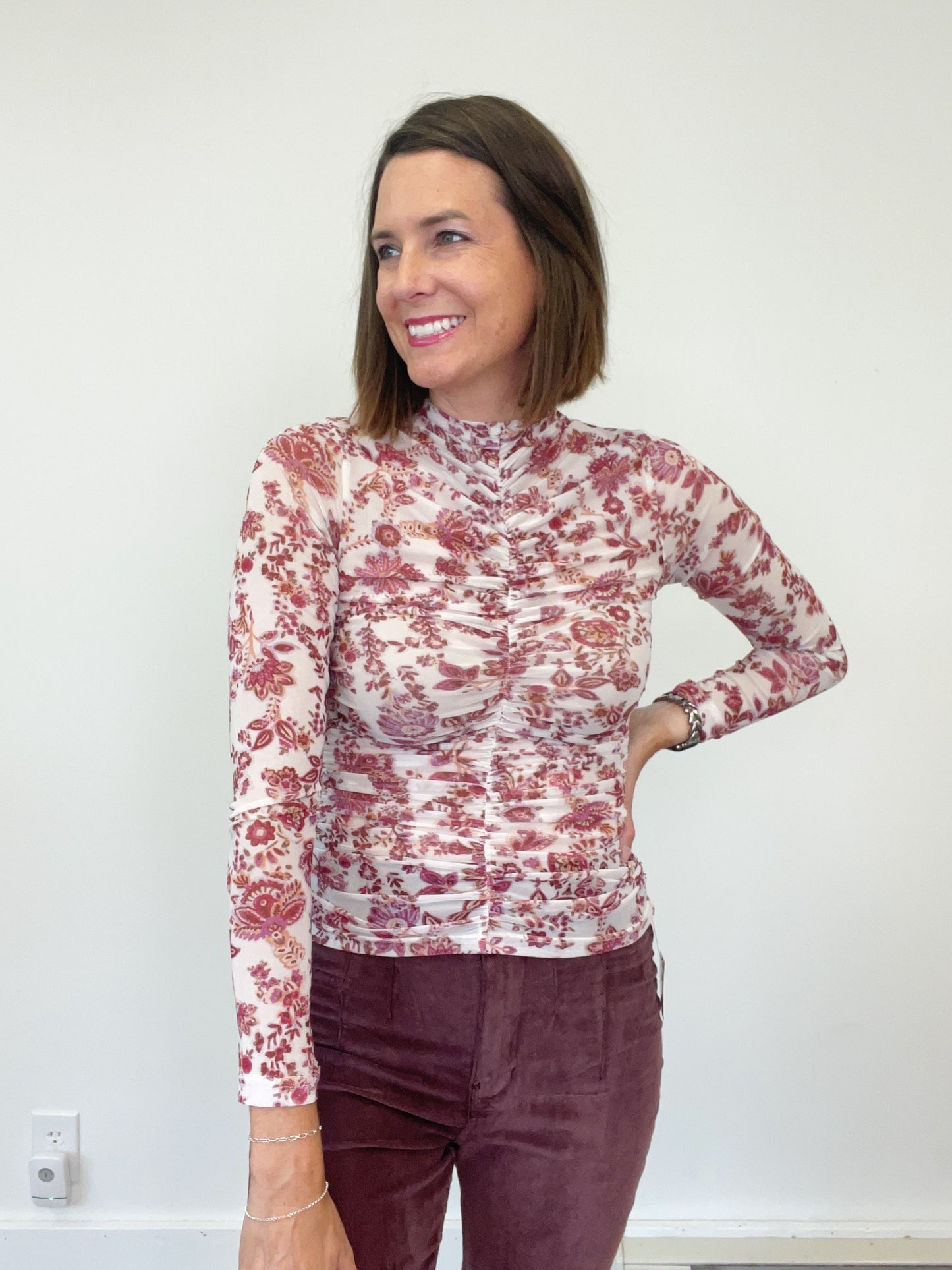 Ivory Mock Neck Ruching Top