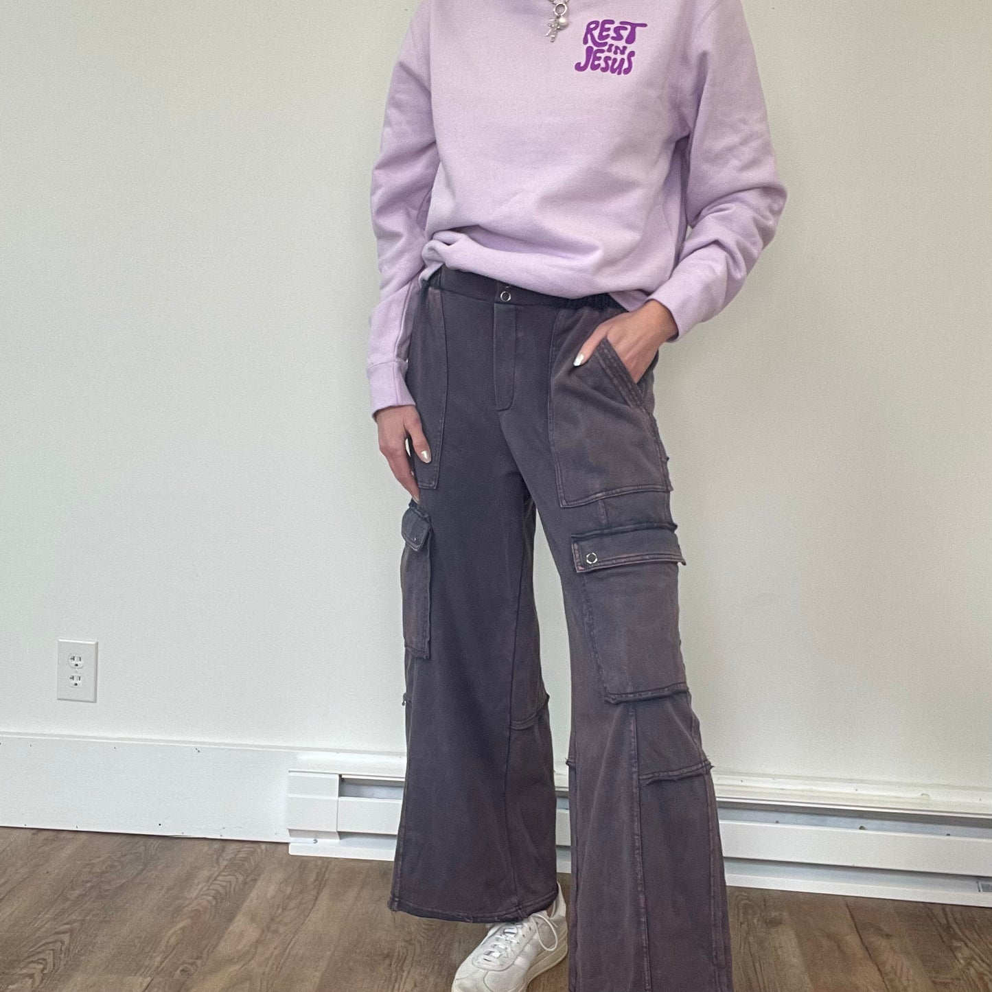Mineral Wash Raw Edge Cargo Pants