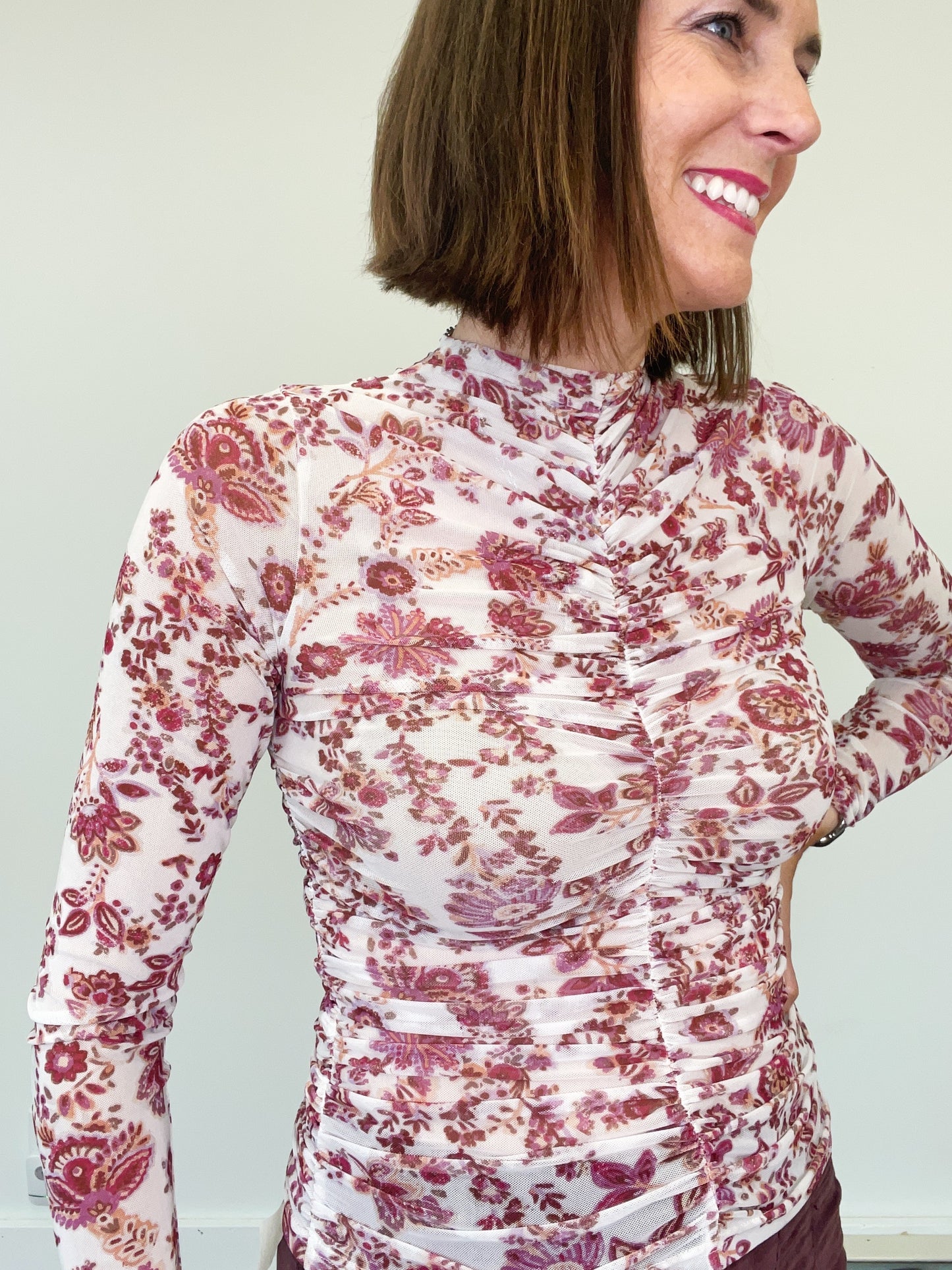 Ivory Mock Neck Ruching Top