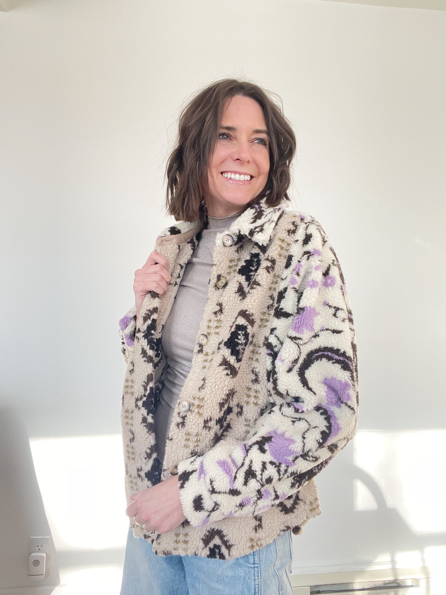 Oatmeal Color Block Printed Shacket