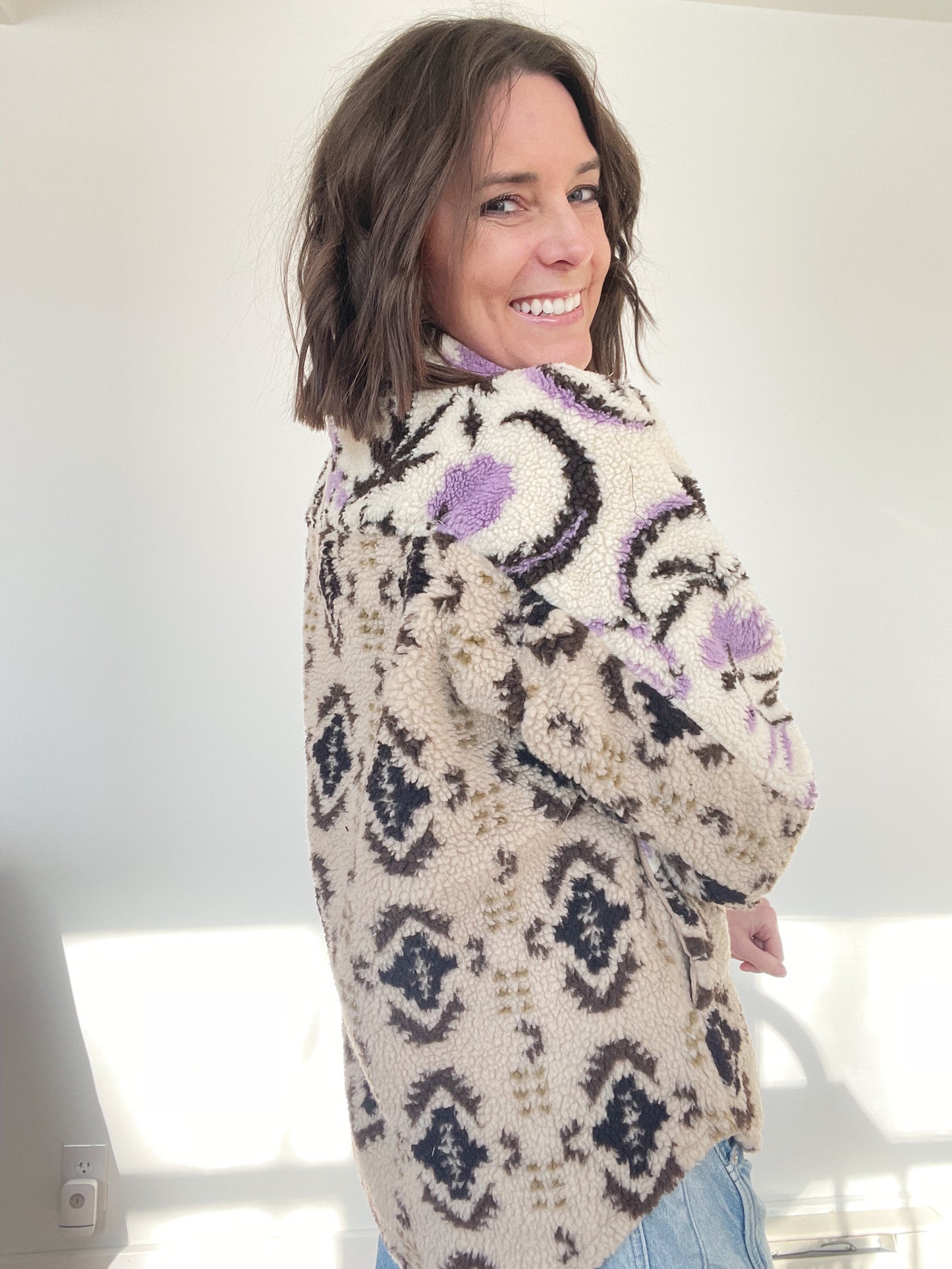 Oatmeal Color Block Printed Shacket