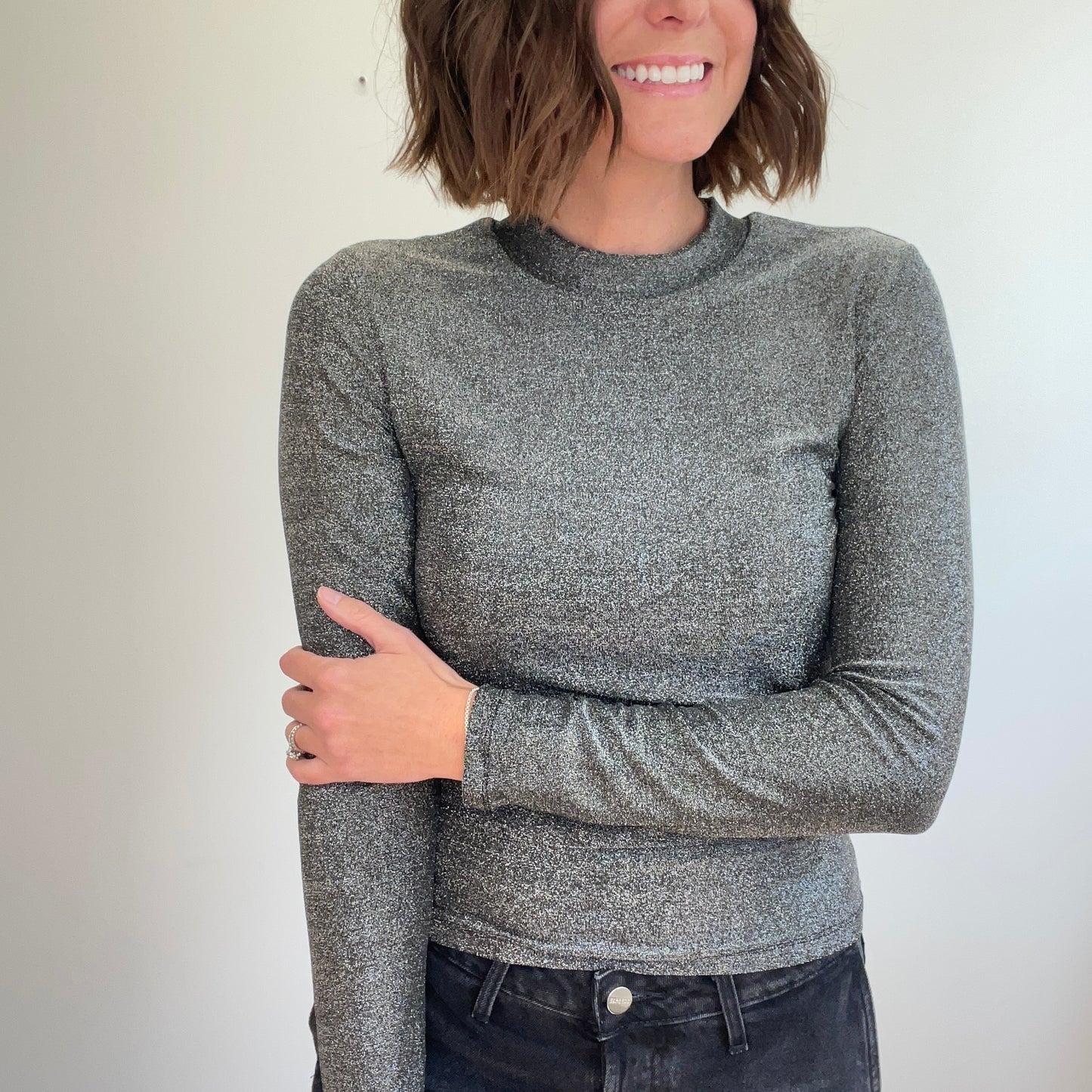 Black Mock Neck Semi-Sheer Knit Top