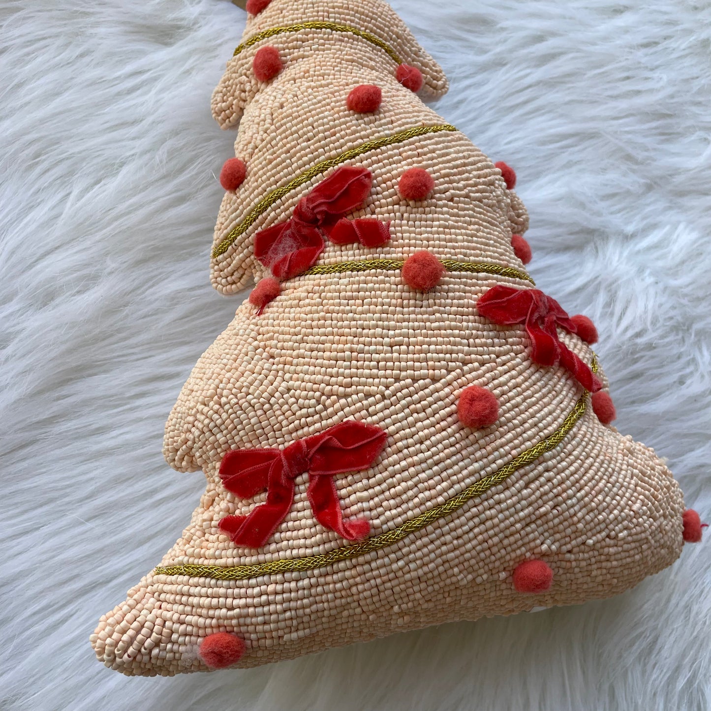 Beaded Tree Shaped Pillow with Hand Embroidery