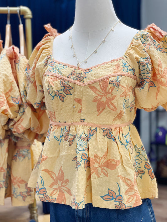 Papaya Floral Sweetheart Neck Top