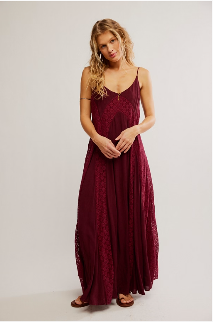 Free People Trail of Flowers Maxi Dress in Maroon