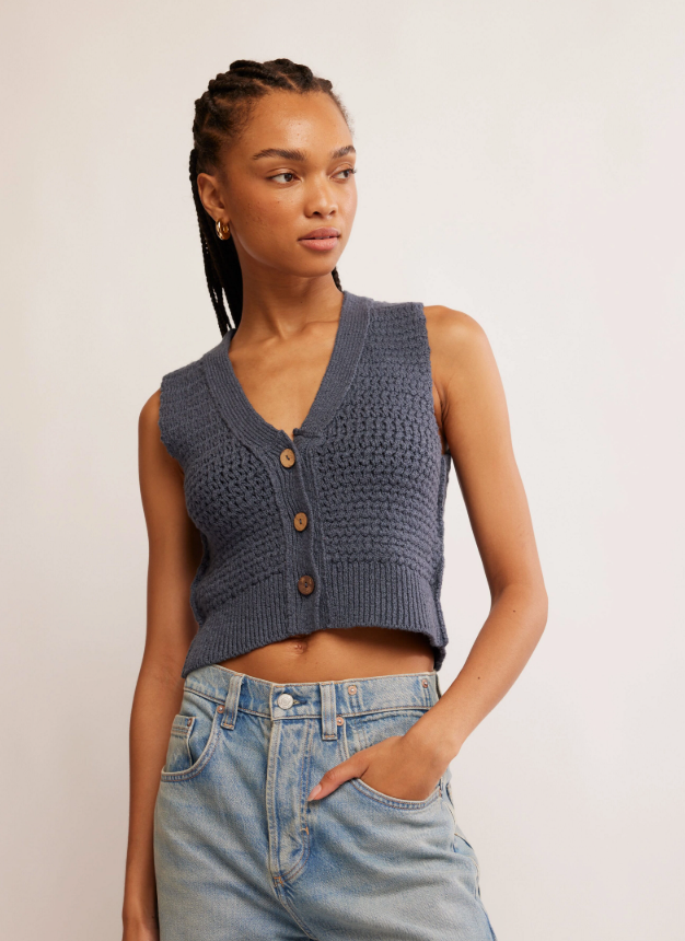 Free People WTF Ava Vest in Vintage Indigo