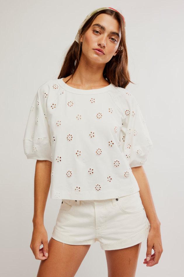 Free People Jesse Eyelet Tee in Whisper White