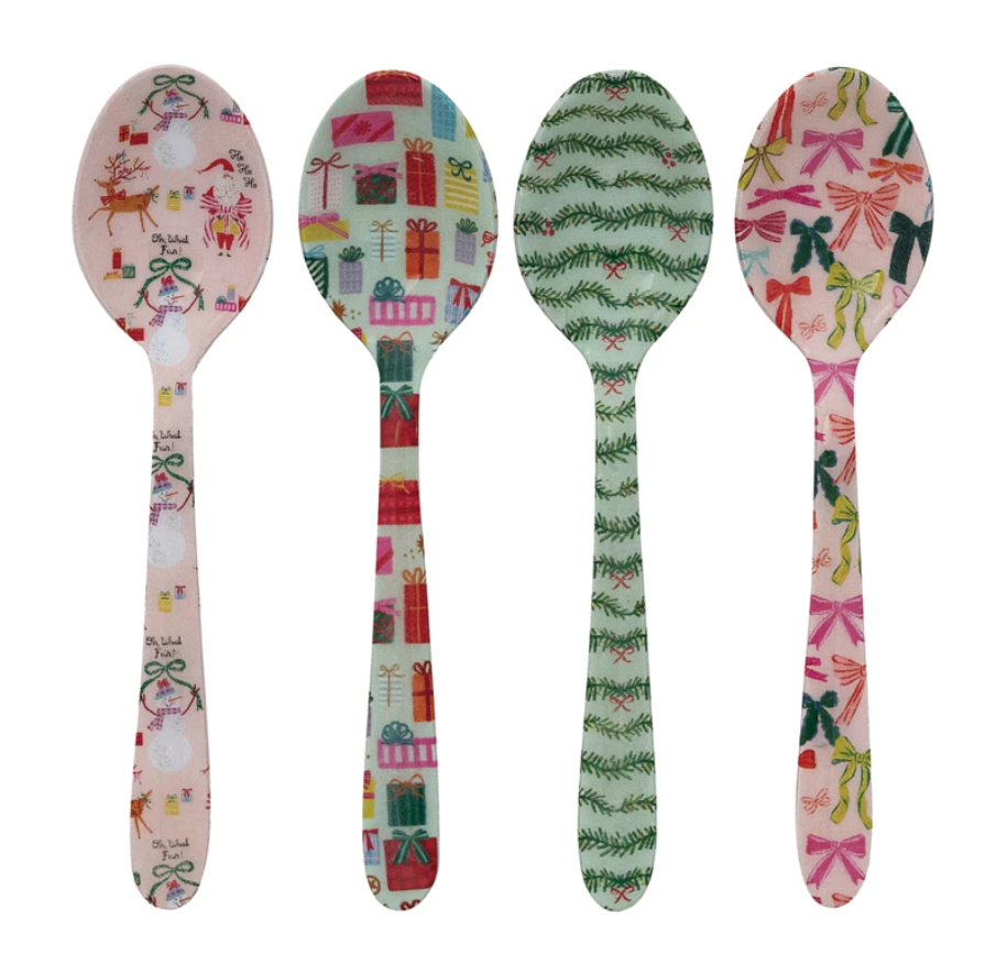 Enameled Stainless Steel Spoon with Holiday Pattern, 4 Styles