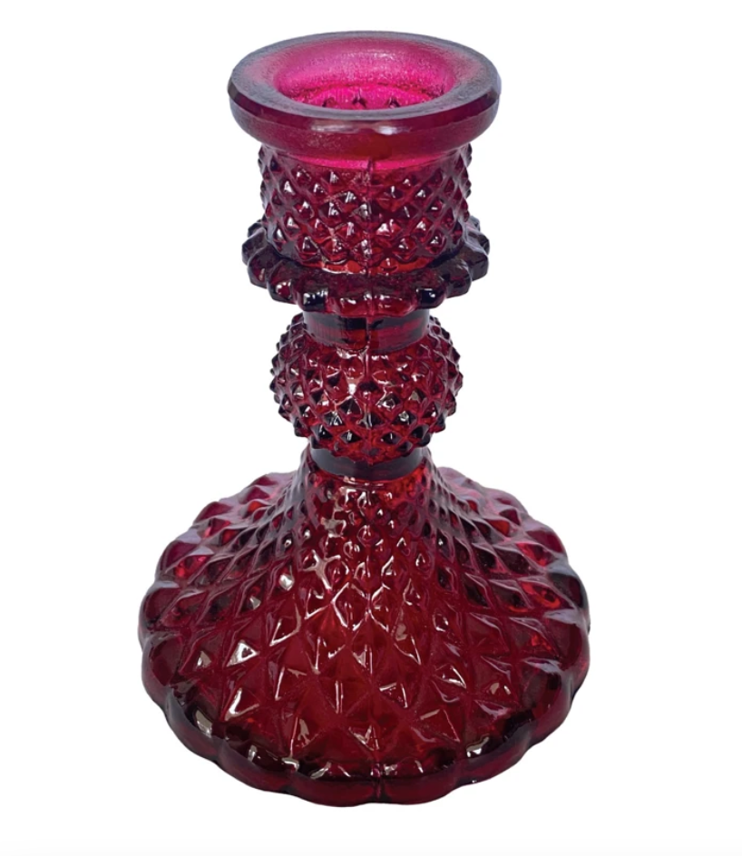 Embossed Recycled Glass Taper Holder, Burgundy