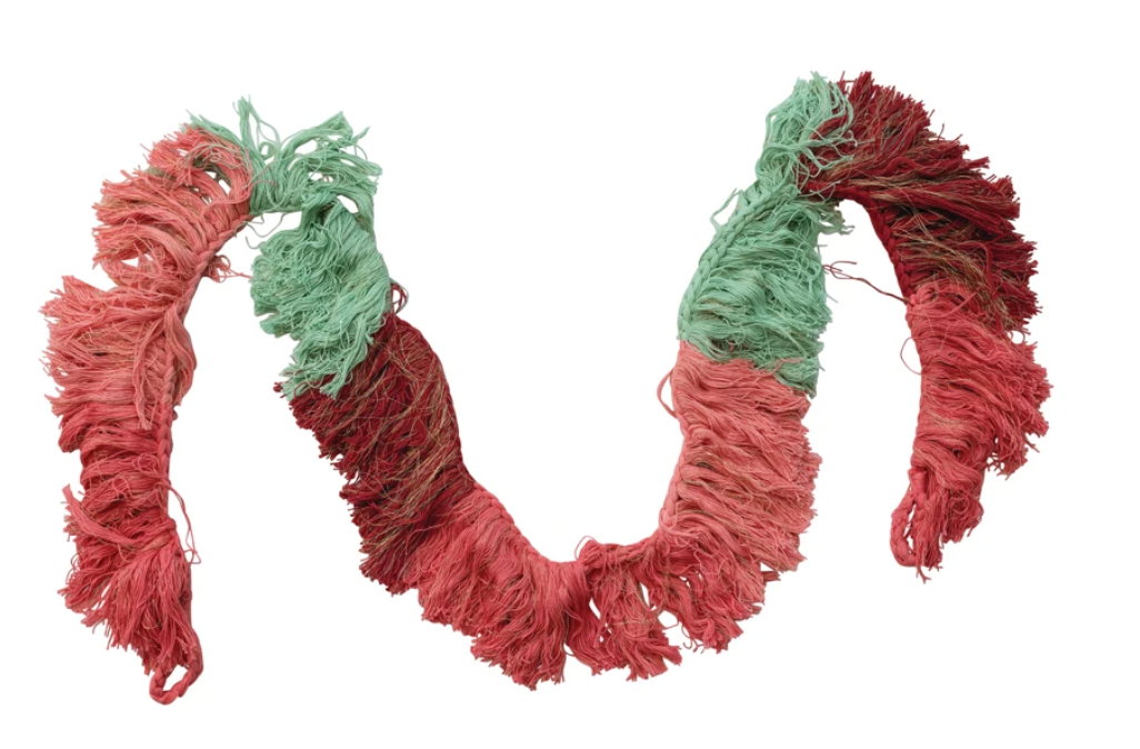 Hand-Woven Cotton Fringe Garland with Metallic Gold Thread