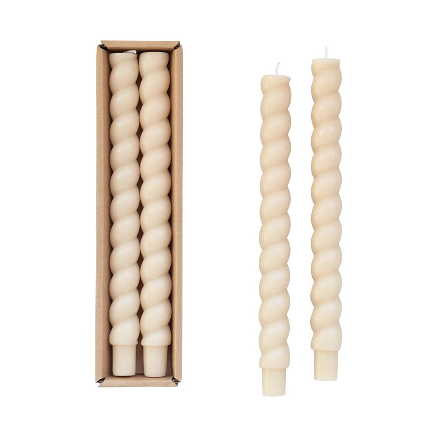 Cream Unscented Twist Taper Candles, Set of 2