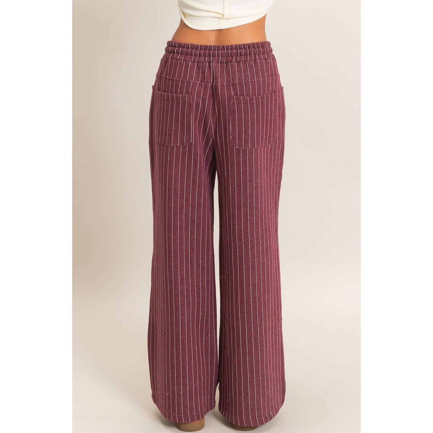 Dark Cherry Pinstripe Elastic Waist Sweatpants