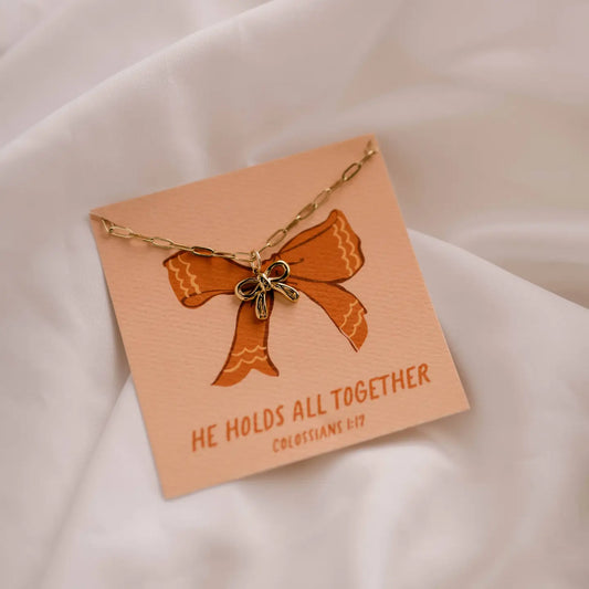 He Holds All Together Bow Necklace