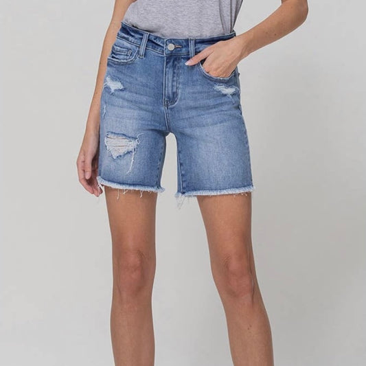 Stretch High Rise Midi Shorts