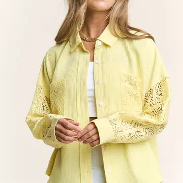 Yellow Lace Button Up Blouse