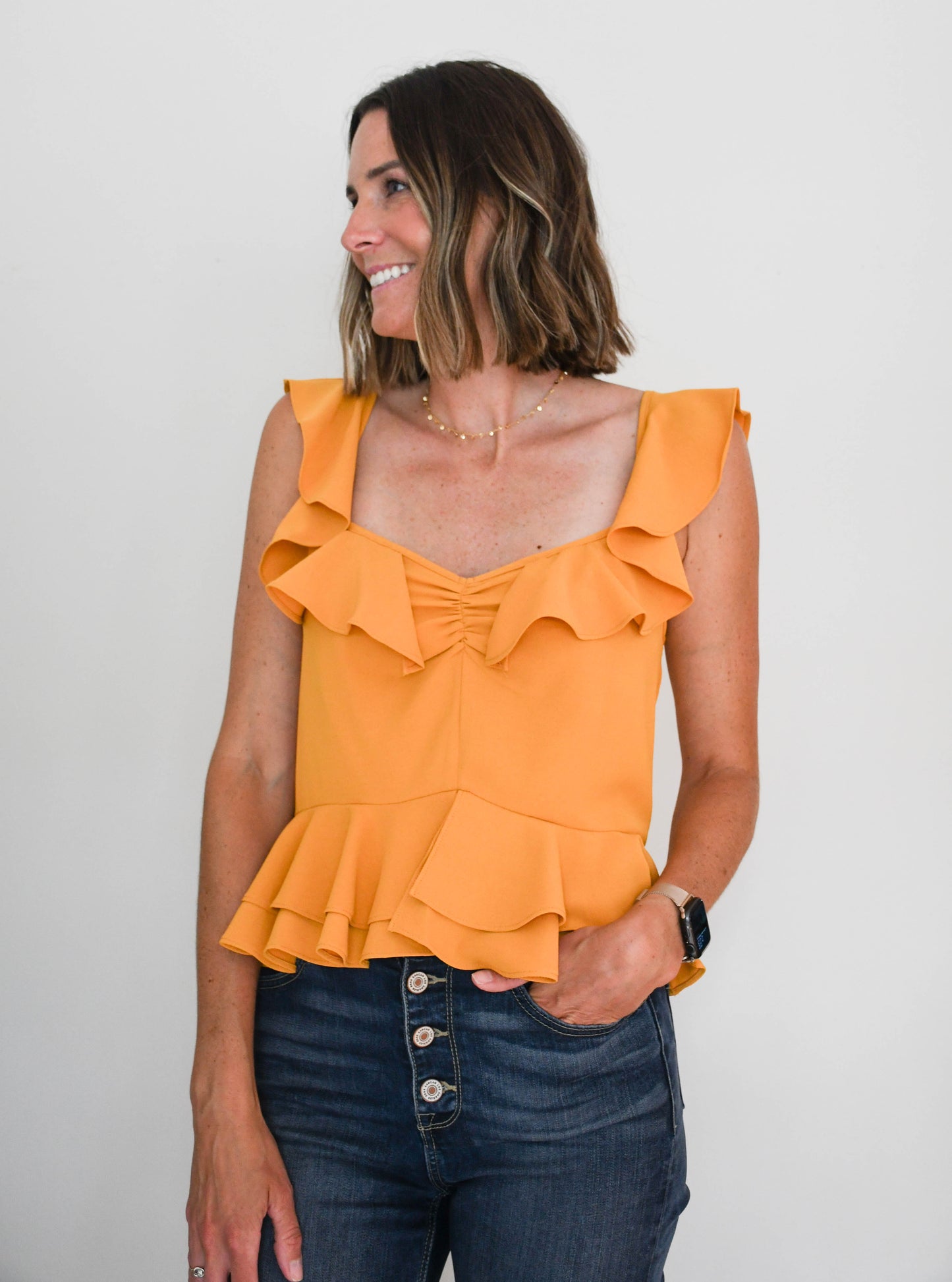 Mustard Ruffled Peplum Top