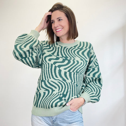 Green Geometric Print Sweater