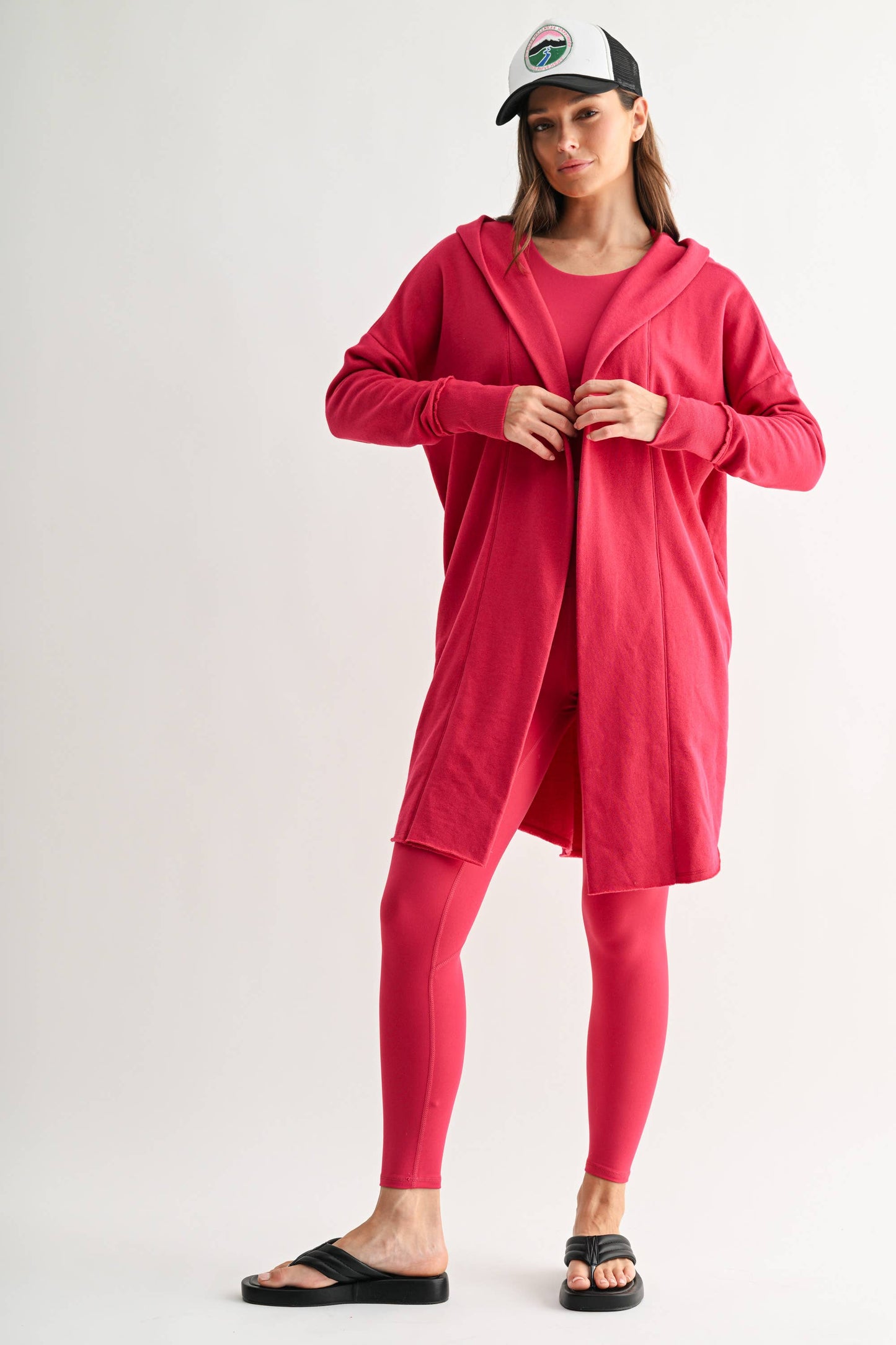 Plum Pink Open Front Longline Hoodie Cardigan