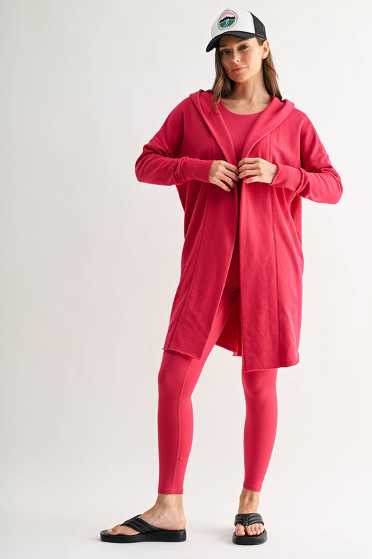 Plum Pink Open Front Longline Hoodie Cardigan