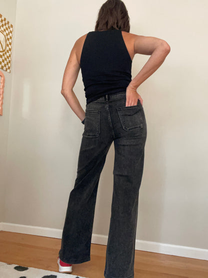 Black Wide Leg Patch Pocket Denim