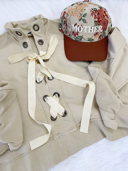 Cream Eyelet Lace-up Sporty Top