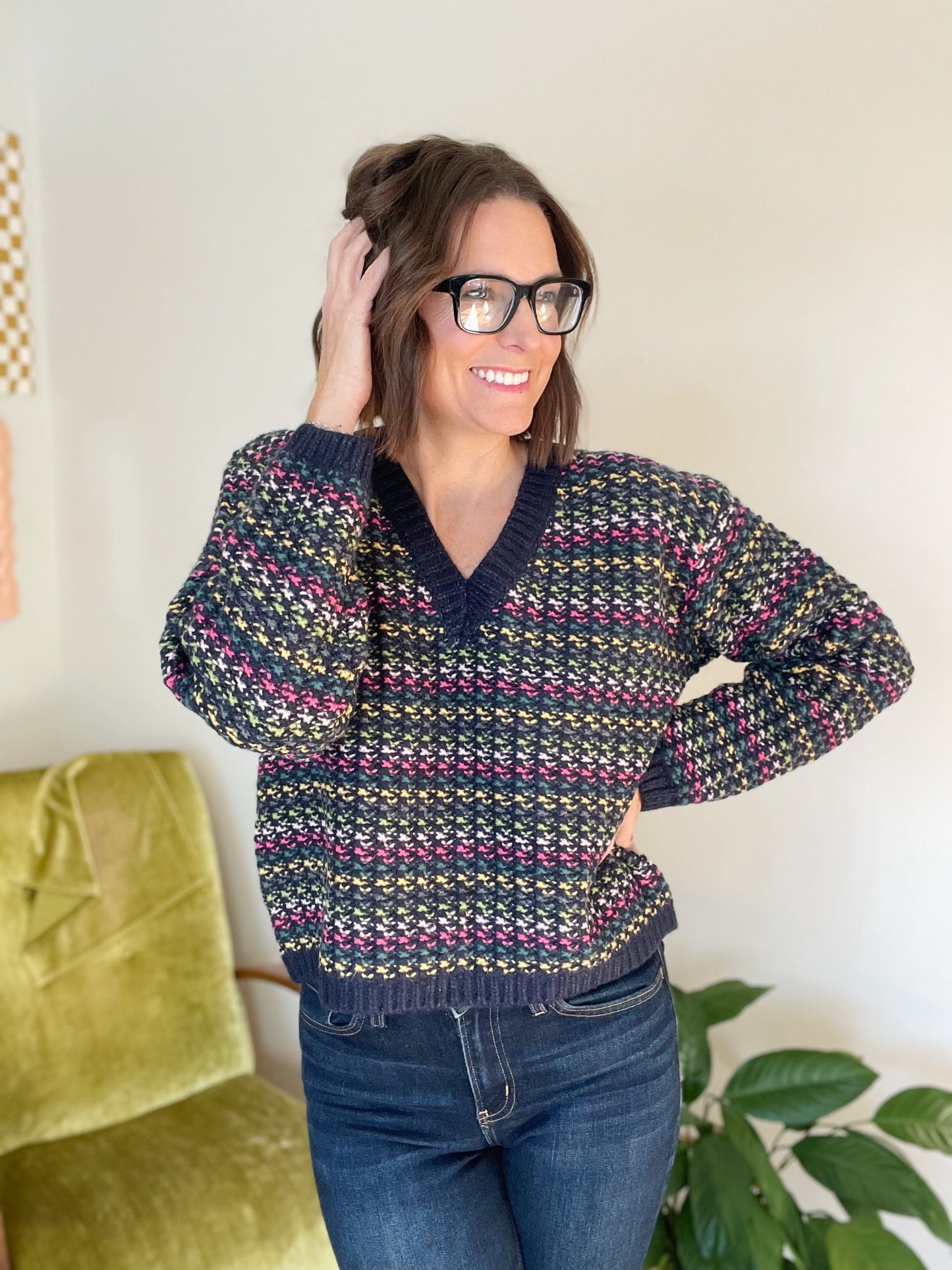 Multi-color Knit Crop Sweater