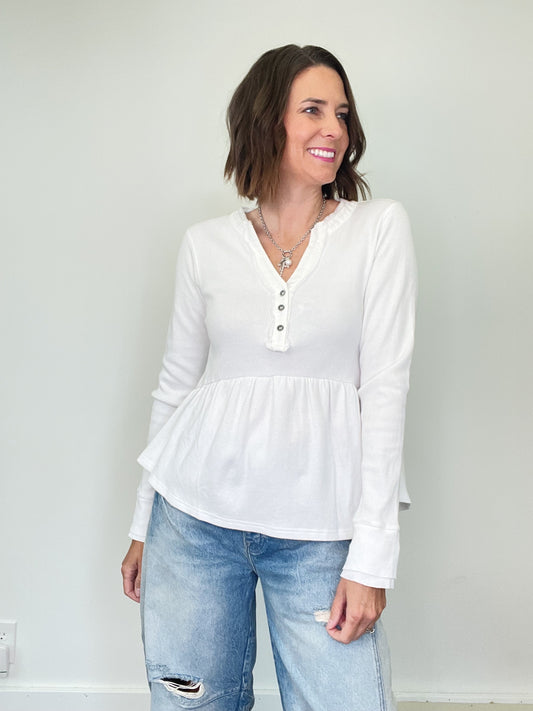 Vintage White Washed Thermal Peplum Top