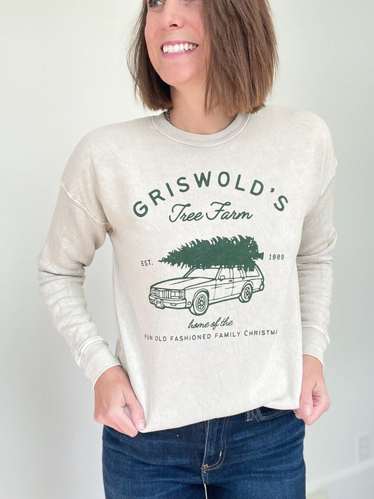 White Dove Griswold's Tree Farm Mineral Graphic Sweatshirt