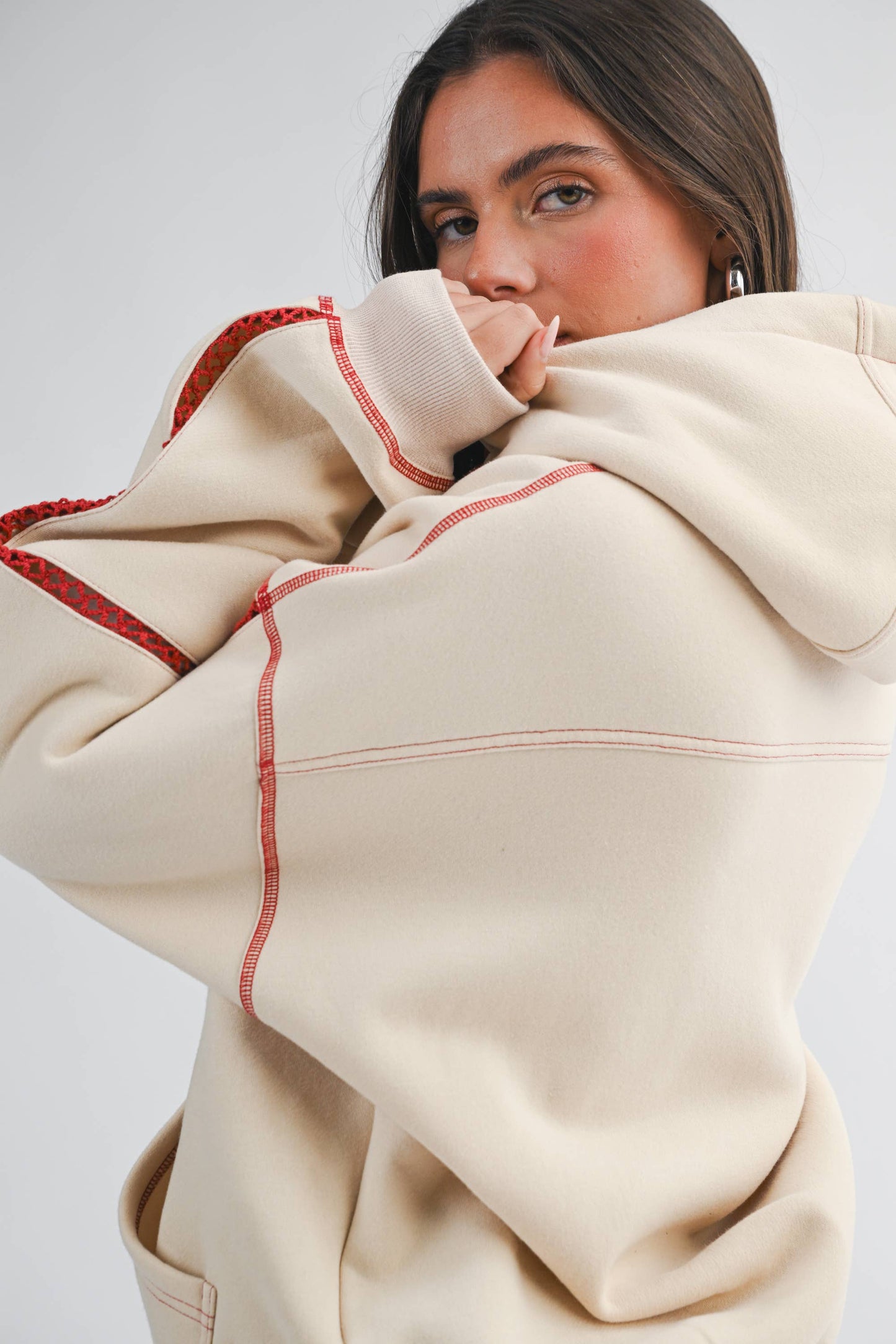 Contrast Stitch Oversized Hoodie: Oatmilk