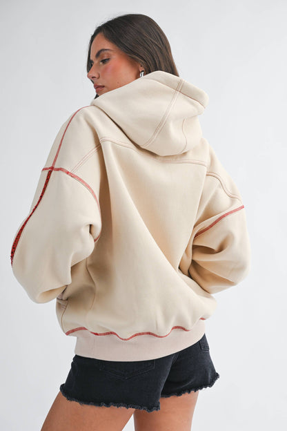 Contrast Stitch Oversized Hoodie: Oatmilk