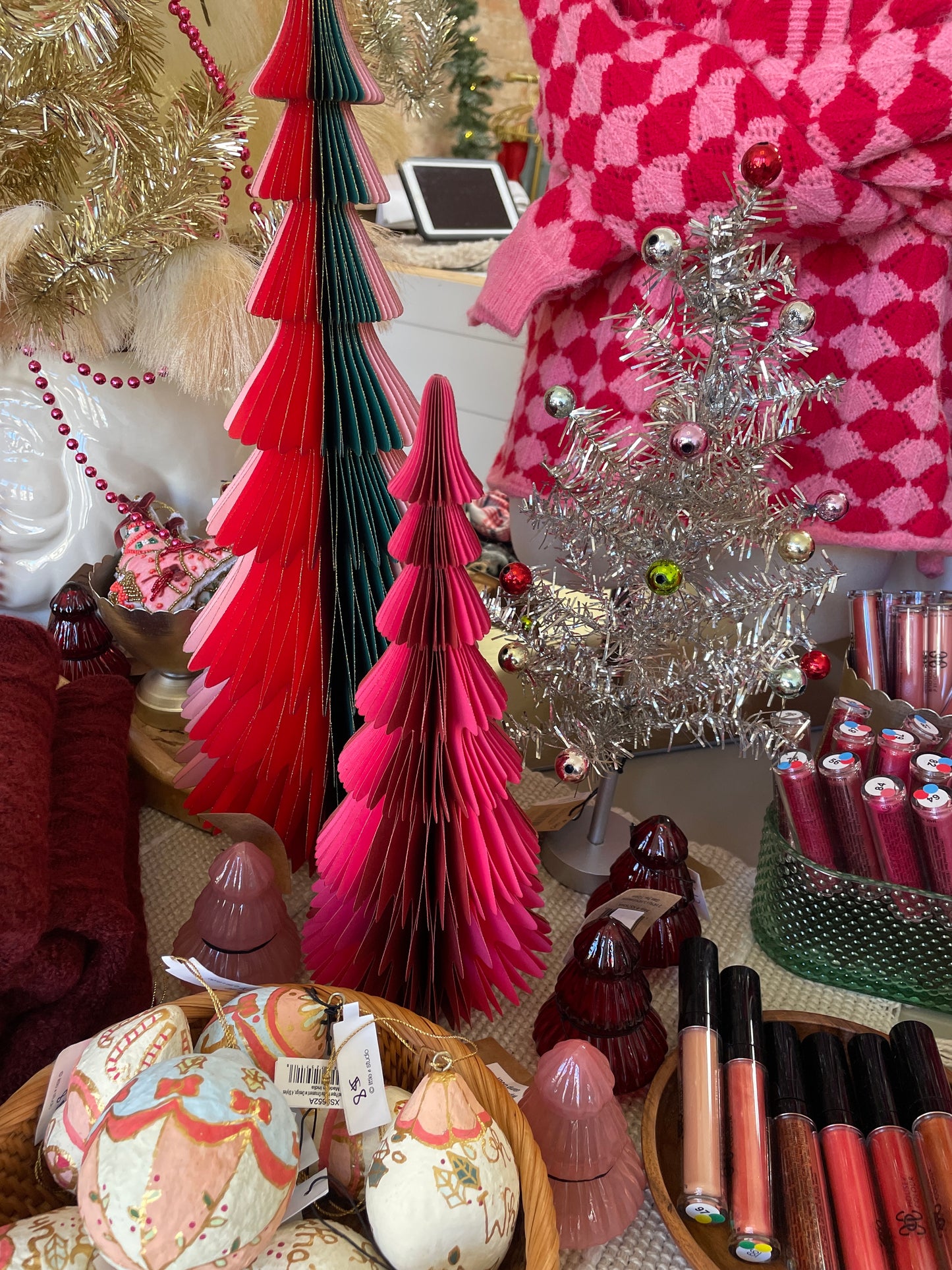 Tinsel Tree with Multi-Color Ball Ornaments