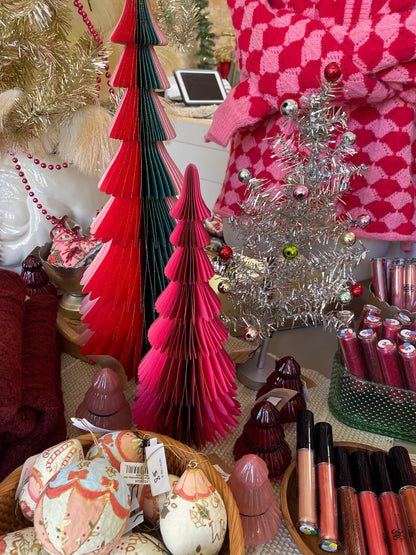Tinsel Tree with Multi-Color Ball Ornaments