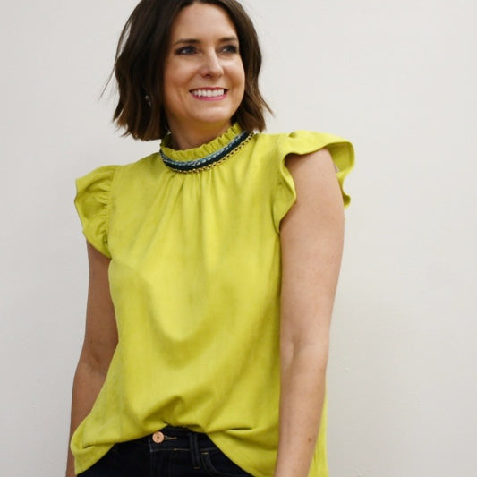 Lime Suede Top with Trim Detail