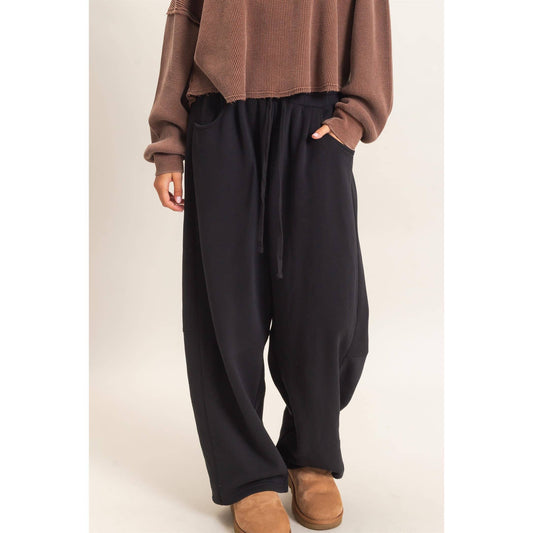 Black Drawstring Waist Barrel Sweatpants