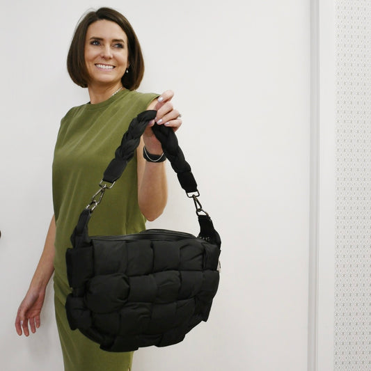 Black Sixth Sense Medium Woven Nylon Shoulder Bag