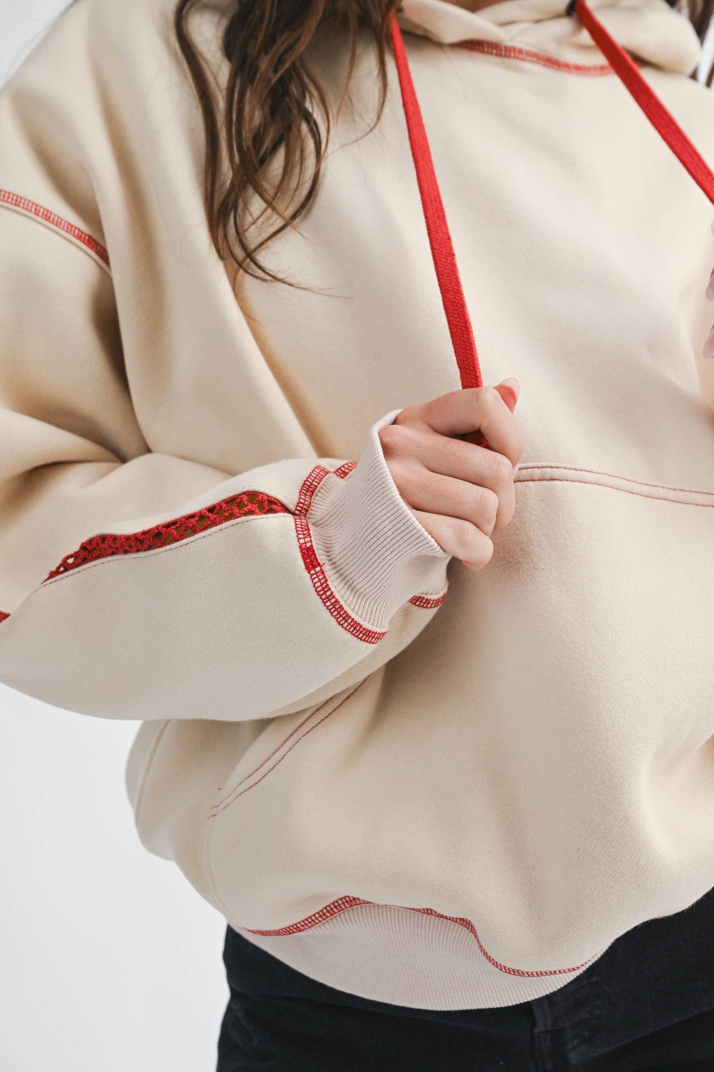 Contrast Stitch Oversized Hoodie: Oatmilk