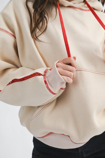 Contrast Stitch Oversized Hoodie: Oatmilk