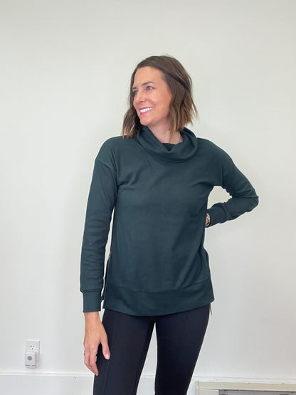 Pine Green Brushed Knit Turtle Neck Sweatshirt