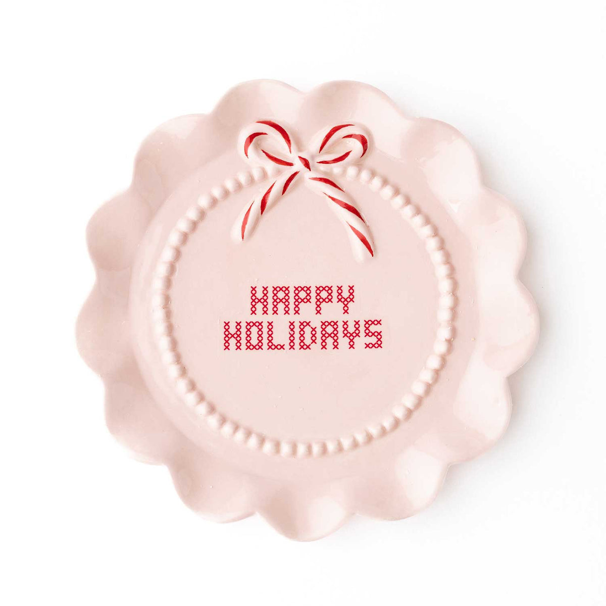 Happy Holidays Blush Pink Ceramic Dessert Plate