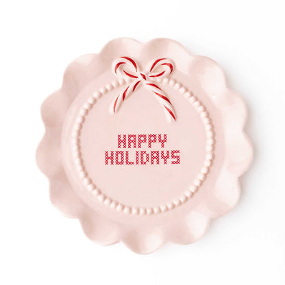 Happy Holidays Blush Pink Ceramic Dessert Plate