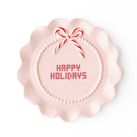 Happy Holidays Blush Pink Ceramic Dessert Plate