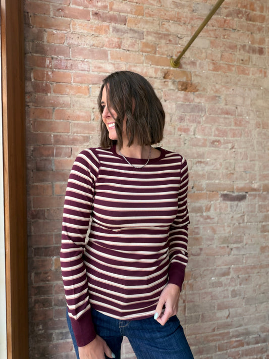 Maroon Stripe Stacy Top