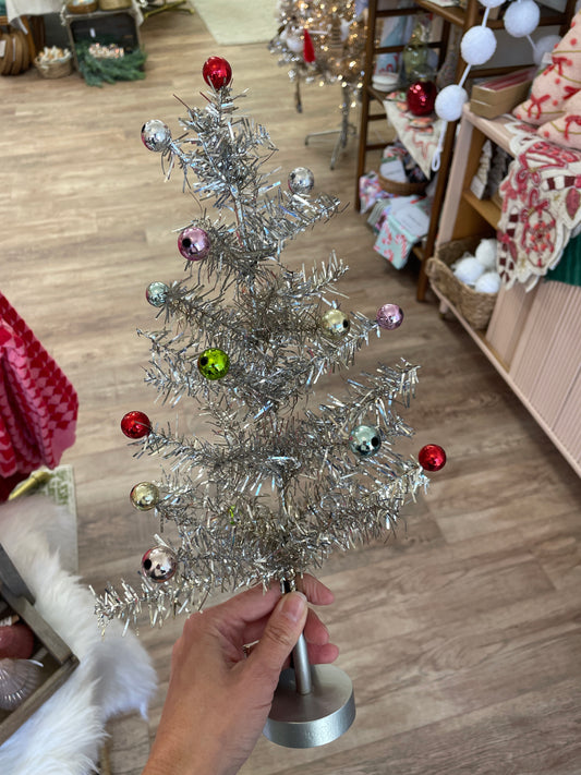 Tinsel Tree with Multi-Color Ball Ornaments