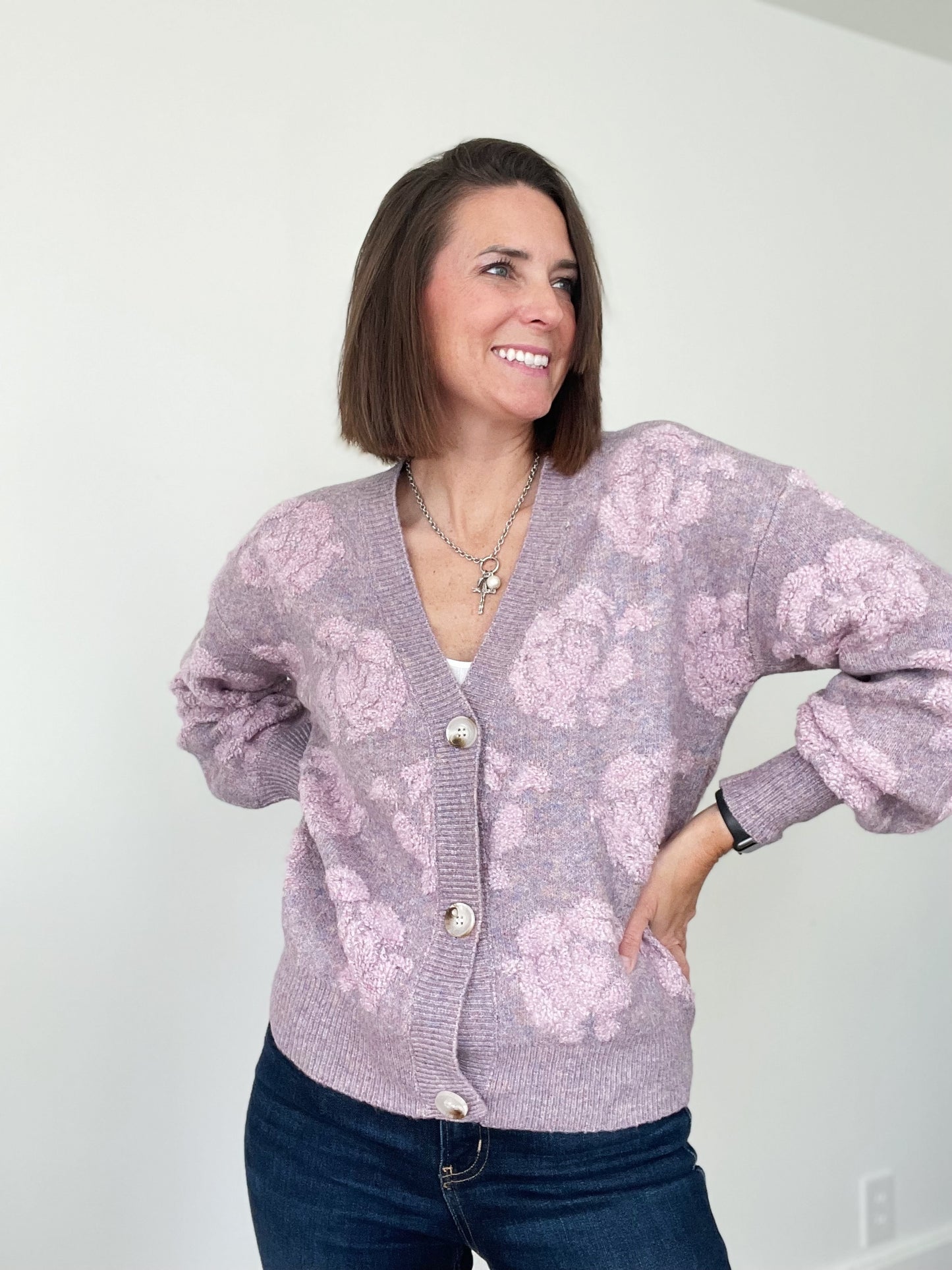 Dusty Lavender Floral Button Down Cardigan