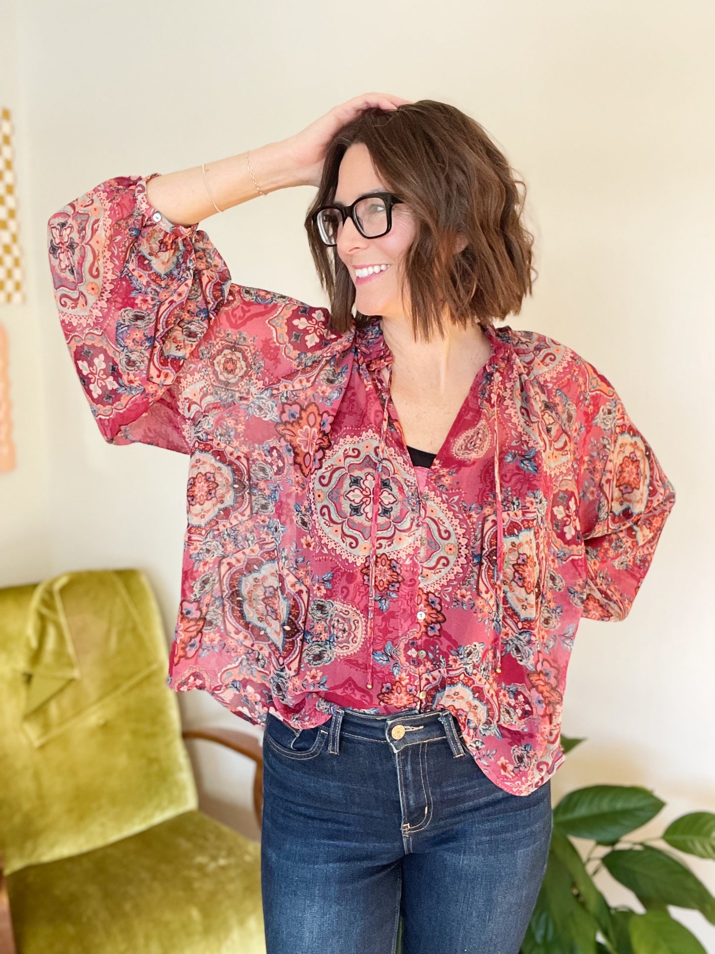 Fuchsia Mirage Floral Boho Blouse