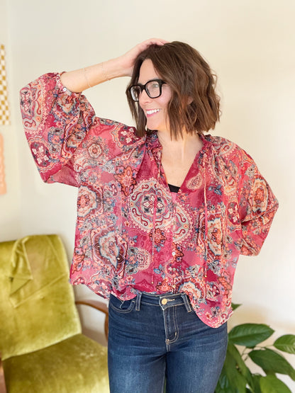 Fuchsia Mirage Floral Boho Blouse